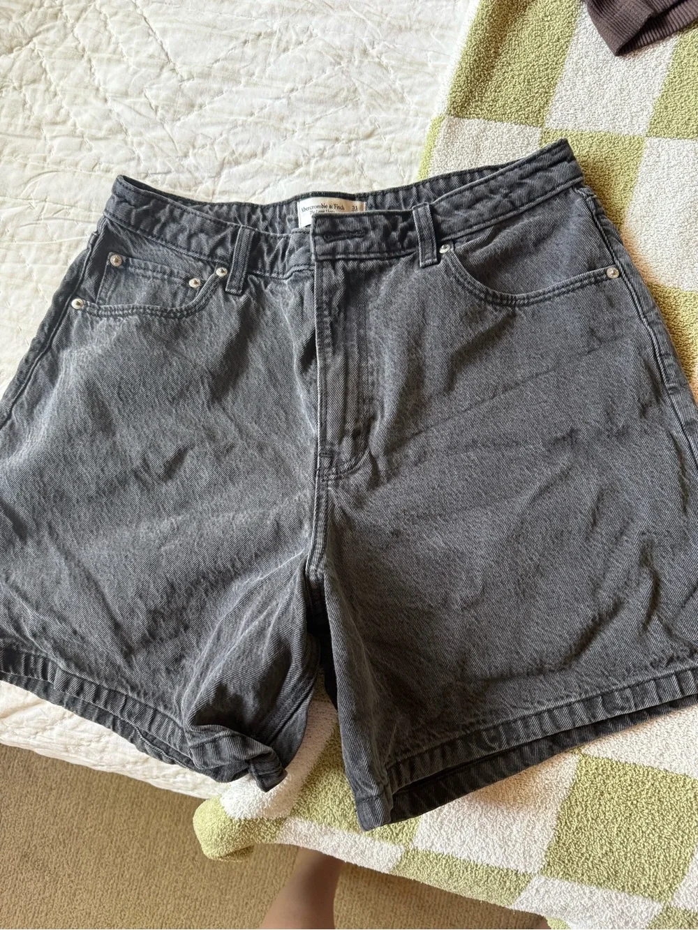 Charcoal Gray High Rise Denim Shorts